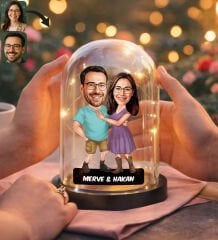 BK Gift Kişiye Özel Sevgiliye Karikatürlü Led Işıklı Cam Fanus Biblo -8, Romantik Hediye, Ev Hediyesi, Sevgiliye Hediye
