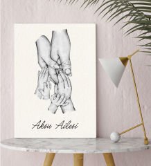 BK Gift Kişiye Özel El Ele Tutuşan Aile Tasarımlı Siyah Beyaz Kanvas Tablo-3 30x50, Anneye Hediye, Aile Hediyesi