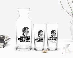 Kişiye Özel Renkli Baskılı Çünkü Sen Çölüme Yağmur Oldun Tasarımlı İkili Rakı Bardağı ve Karaf Hediye Seti-8