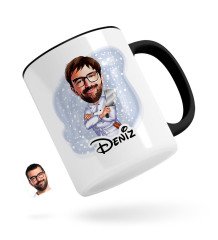 Kişiye Özel Erkek Kasap Karikatürlü Siyah Kupa Bardak-1