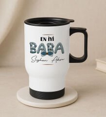 BK Gift Kişiye Özel Babalar Günü Tasarımlı Kulplu Beyaz Çelik Bardak Termos Mug 450ml-9, Babalar Günü Hediye, Babaya Hediye