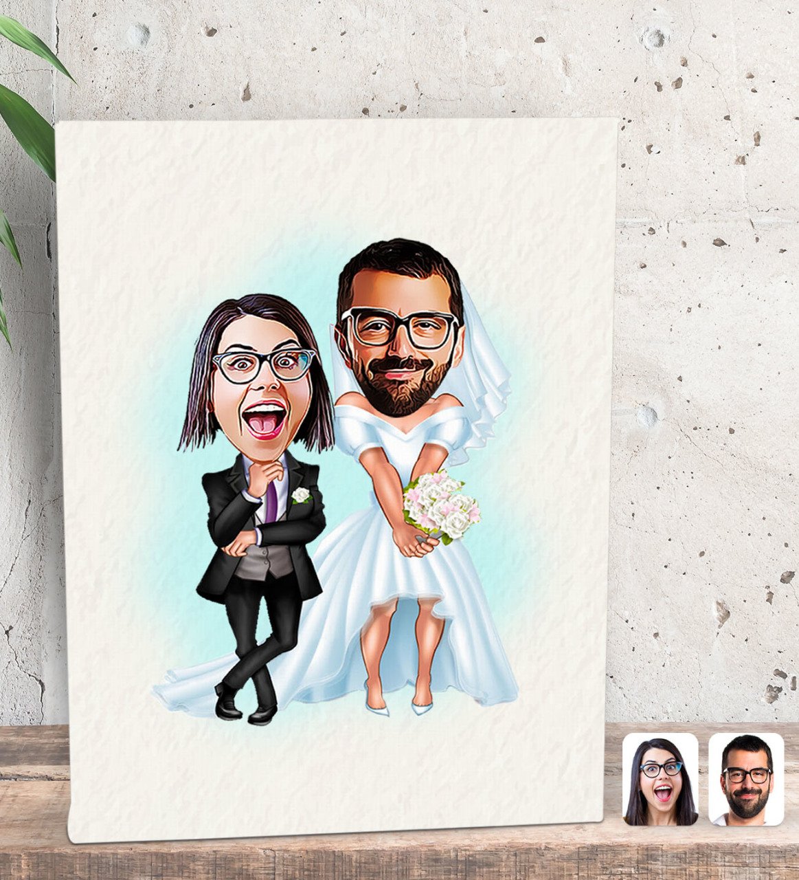 Kişiye Özel Sevgililer Karikatürlü Dekoratif Mini Kanvas Tablo 15x20cm-16