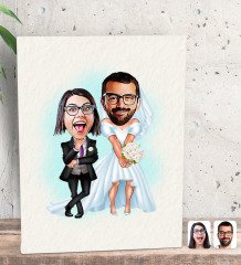 Kişiye Özel Sevgililer Karikatürlü Dekoratif Mini Kanvas Tablo 15x20cm-16