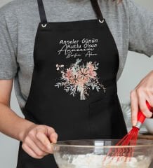 BK Gift Kişiye Özel İsimli Anneler Günü Tasarımlı Profesyonel Siyah Mutfak Önlüğü, Aşçı Önlüğü, Şef Önlüğü, Anneye Hediye-9