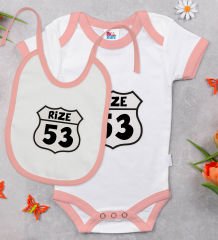 BK Kids Rize Tasarımlı Pembe Bebek Body Zıbın ve Mama Önlüğü Hediye Seti-1