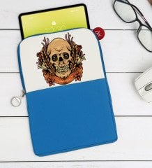 BK Gift Kurukafa Tasarımlı Taşınabilir Koruyucu Tablet Kılıfı & Organizer Çanta - Mavi-1