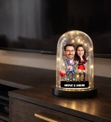 BK Gift Kişiye Özel Sevgiliye Karikatürlü Led Işıklı Cam Fanus Biblo -9, Romantik Hediye, Ev Hediyesi, Sevgiliye Hediye