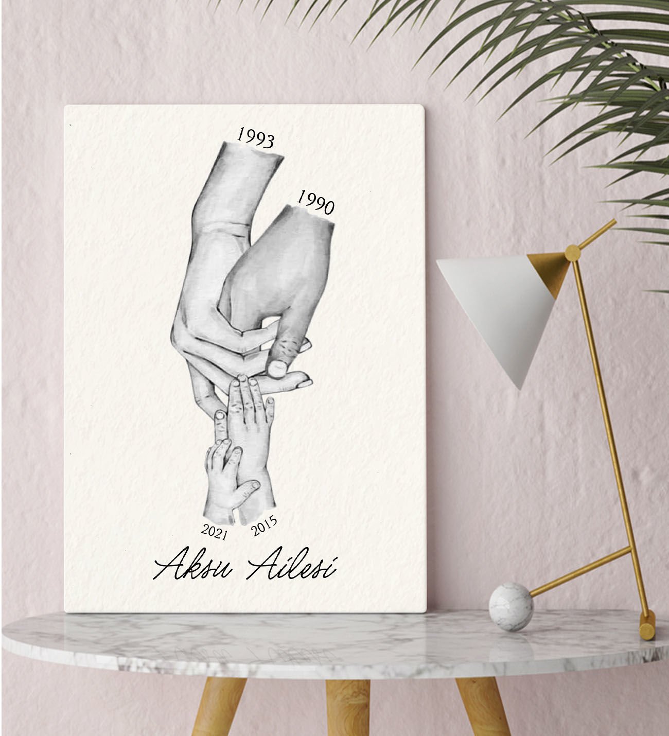 BK Gift Kişiye Özel El Ele Tutuşan Aile Tasarımlı Siyah Beyaz Kanvas Tablo-4 30x50, Anneye Hediye, Aile Hediyesi