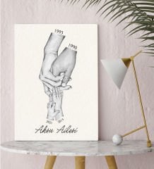 BK Gift Kişiye Özel El Ele Tutuşan Aile Tasarımlı Siyah Beyaz Kanvas Tablo-4 30x50, Anneye Hediye, Aile Hediyesi