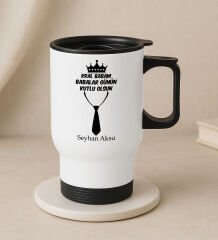 BK Gift Kişiye Özel Babalar Günü Tasarımlı Kulplu Beyaz Çelik Bardak Termos Mug 450ml-10, Babalar Günü Hediye, Babaya Hediye