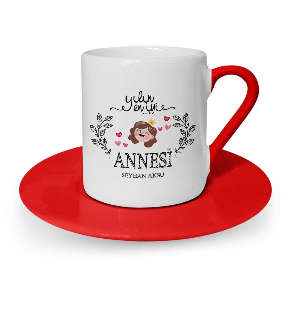 Kişiye Özel Yılın En İyi Annesi Kırmızı Türk Kahvesi Fincanı - 2