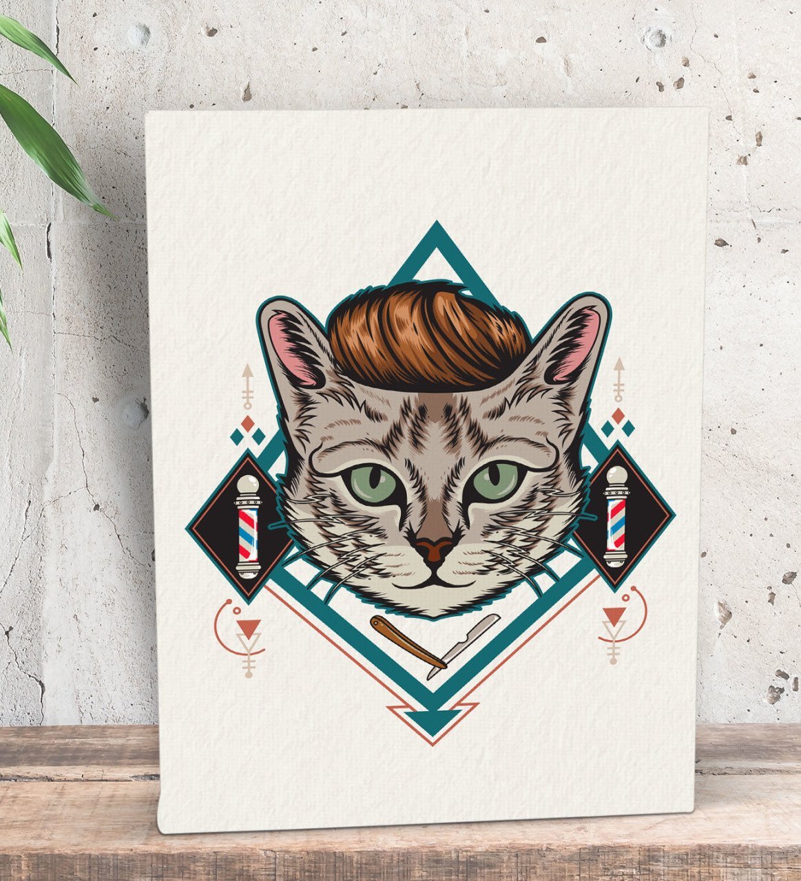 BK Gift Berber Kedi Tasarımlı Dekoratif Mini Kanvas Tablo 15x20cm-1