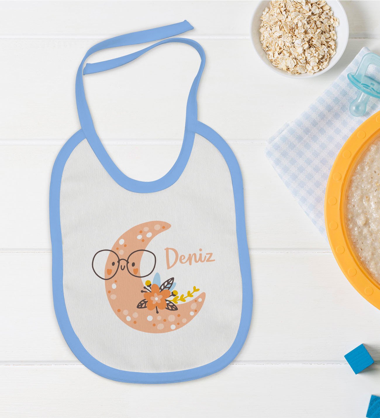 BK Kids Kişiye Özel Mavi Bebek Mama Önlüğü - Model 121