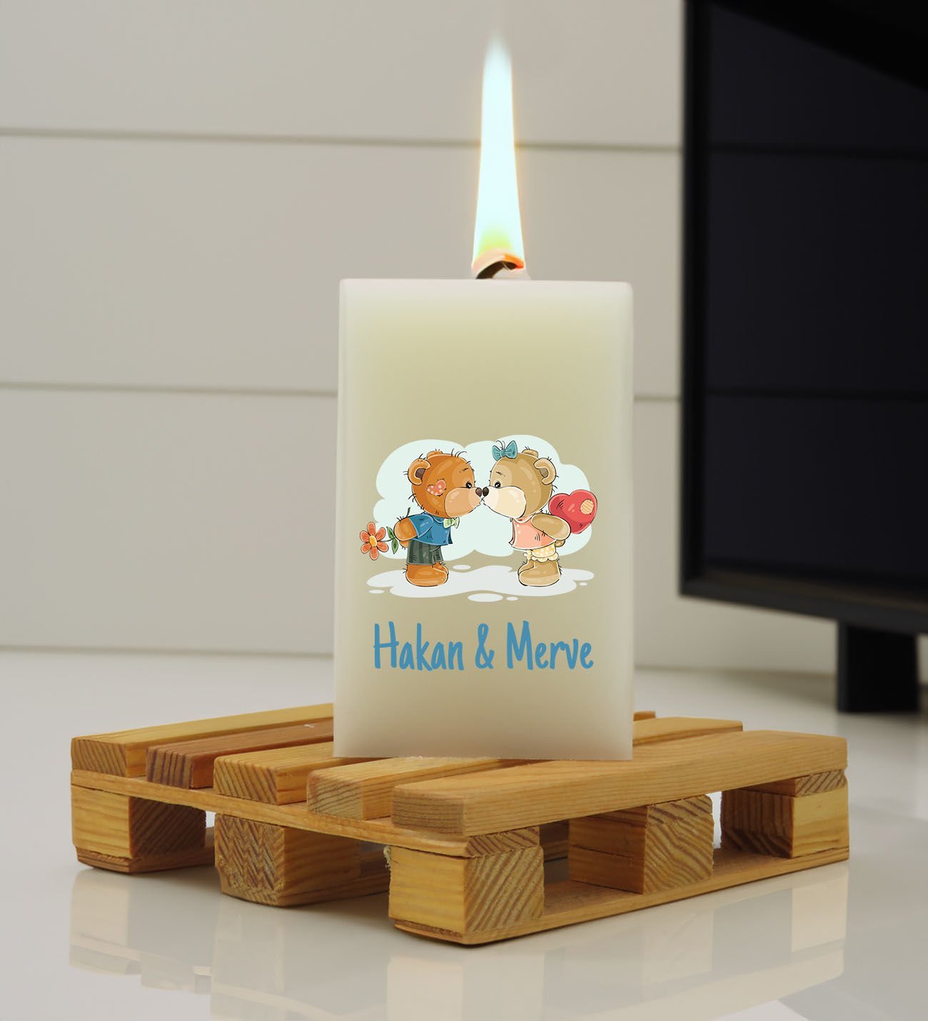BK Gift Kişiye Özel Sevimli Çift Tasarımlı DTF Dikdörtgen Blok Mum-4, Sevgiliye Hediye, Arkadaşa Hediye, Doğum Günü Hediyesi, Ev Hediyesi