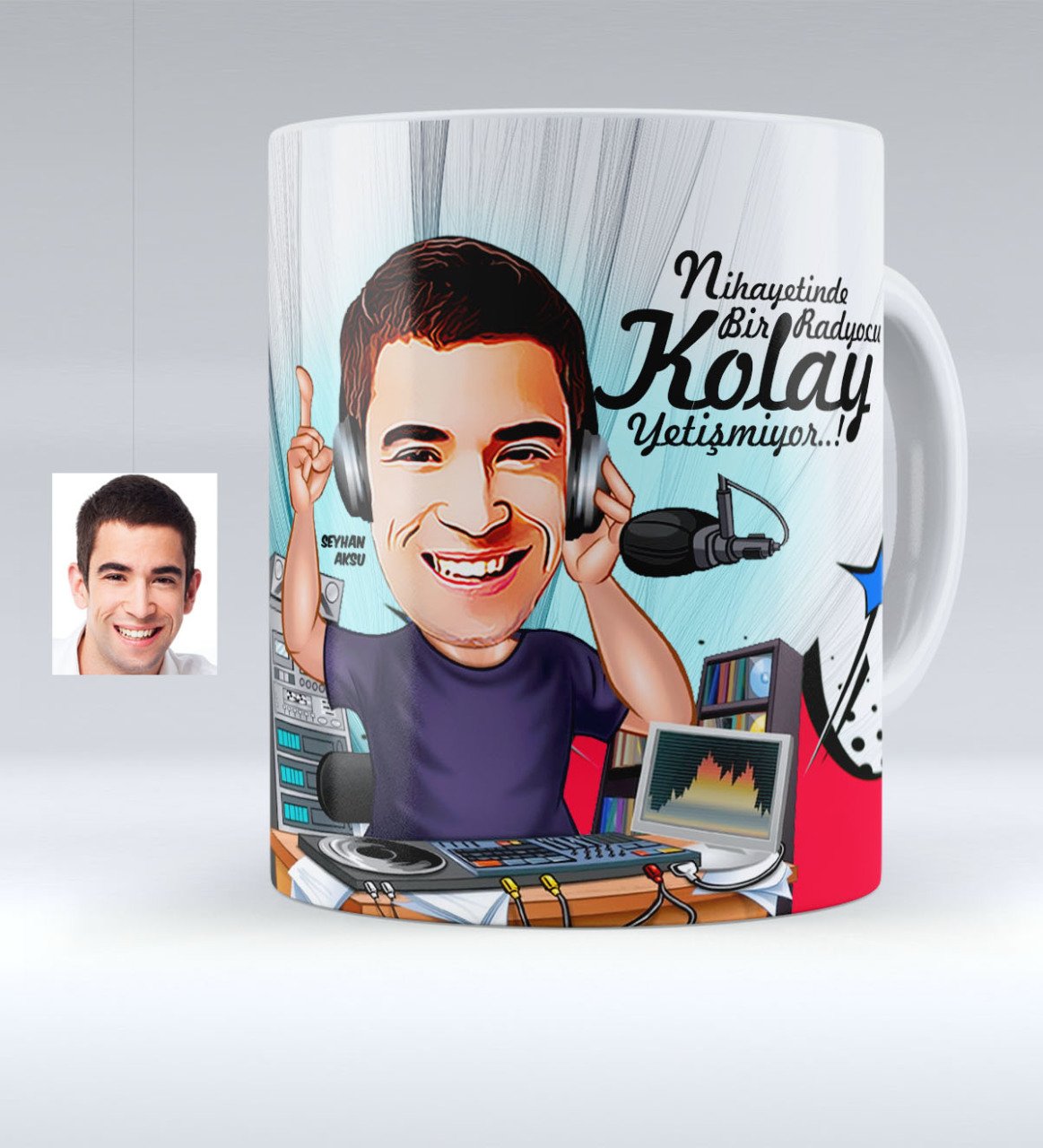 Kişiye Özel Bay Radyocu Karikatürlü Beyaz Kupa Bardak - 1