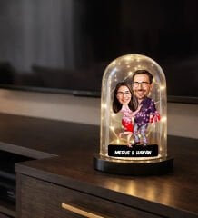BK Gift Kişiye Özel Sevgiliye Karikatürlü Led Işıklı Cam Fanus Biblo -10, Romantik Hediye, Ev Hediyesi, Sevgiliye Hediye