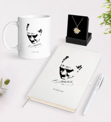 Kişiye Özel Atatürk Temalı Beyaz Kupa Defter Kalem ve İsimli Papatya Kolye Hediye Seti-25