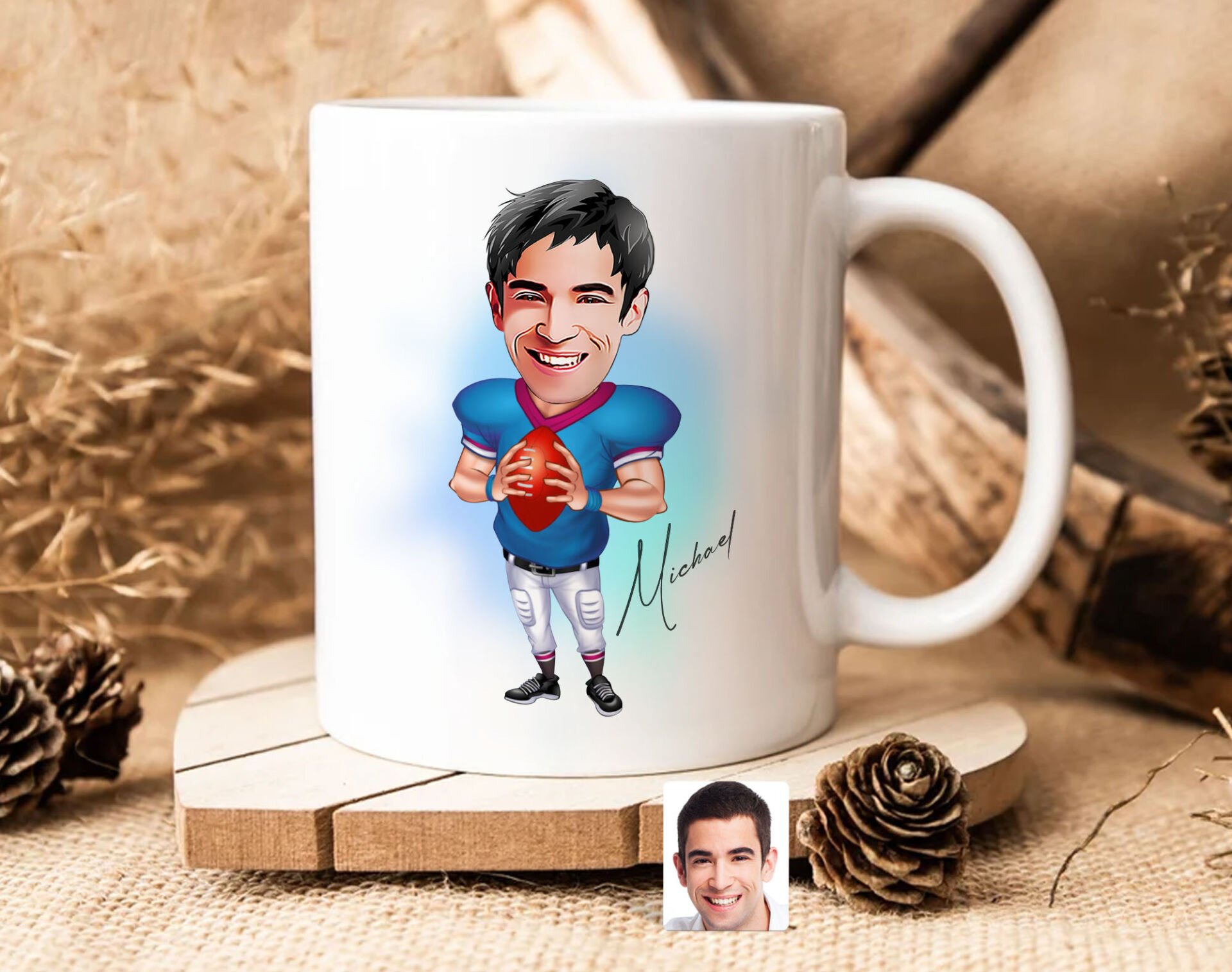 Bk Gift Kişiye Özel Amerikan Futbolcusu Karikatürlü Beyaz Kupa Bardak-12, Sevgiliye Hediye, Arkadaşa Hediye
