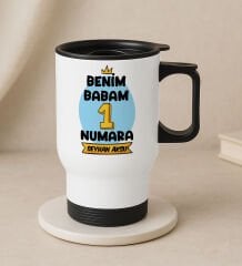 BK Gift Kişiye Özel Babalar Günü Tasarımlı Kulplu Beyaz Çelik Bardak Termos Mug 450ml-11, Babalar Günü Hediye, Babaya Hediye