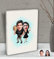 Kişiye Özel Sevgililer Karikatürlü Dekoratif Mini Kanvas Tablo 15x20cm-18