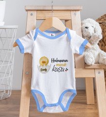 BK Kids Kişiye Özel Halasının Minik Kuşu Tasarımlı Mavi Bebek Body Zıbın ve Mama Önlüğü Hediye Seti