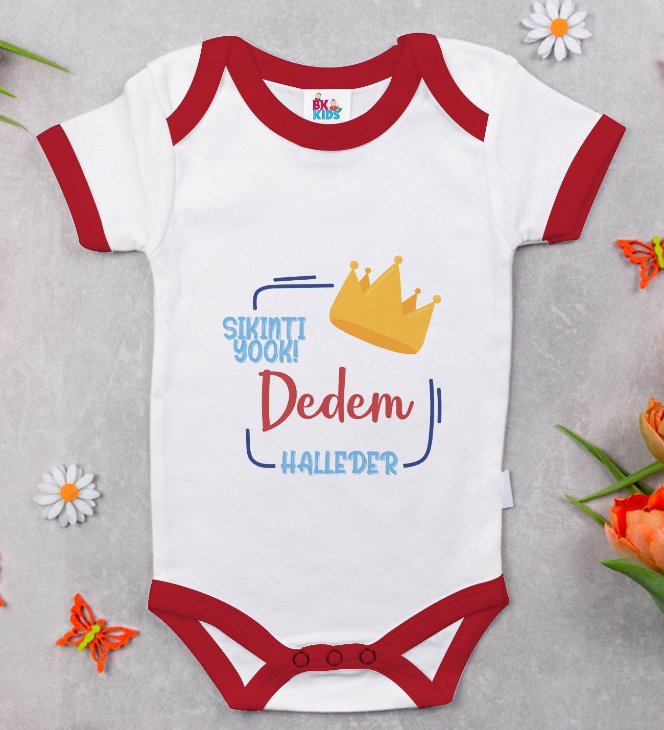 BK Kids Sıkıntı Yok Dedem Halleder Tasarımlı Kırmızı Bebek Body Zıbın-1