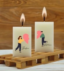 BK Gift Kişiye Özel Sevgili Temalı 2’li DTF Dikdörtgen Blok Mum Seti-1, Sevgiliye Hediye, Doğum Günü Hediyesi, Ev Hediyesi