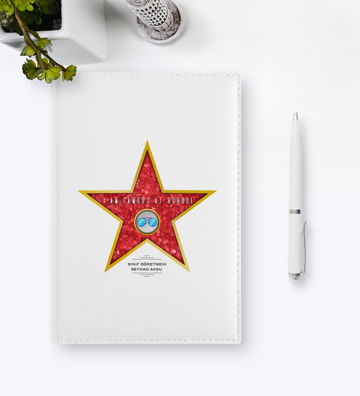 BK Gift Kişiye Özel Okulda Ünlüyüm 2023 Beyaz Deri Ajanda  2
