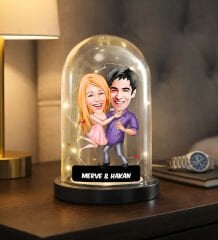 BK Gift Kişiye Özel Sevgiliye Karikatürlü Led Işıklı Cam Fanus Biblo -11, Romantik Hediye, Ev Hediyesi, Sevgiliye Hediye
