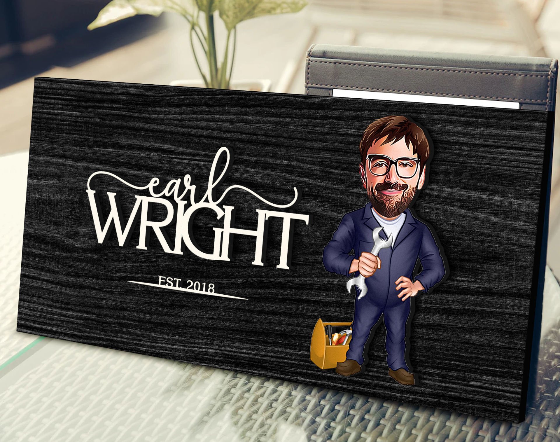 BK Gift Kişiye Özel Tamirci Karikatürlü Kabartma Figürlü Ahşap Tablo, Duvar Dekoru, Arkadaşa Hediye, Özel Tasarım Ev Hediyesi-1