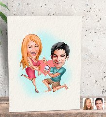 Kişiye Özel Sevgililer Karikatürlü Dekoratif Mini Kanvas Tablo 15x20cm-19