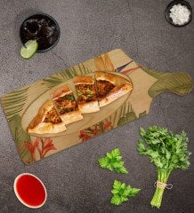 BK Gift Yapraklar Tasarımlı Dikdörtgen Şeklinde Doğal Ahşap Servis ve Sunum Tabağı Model 6