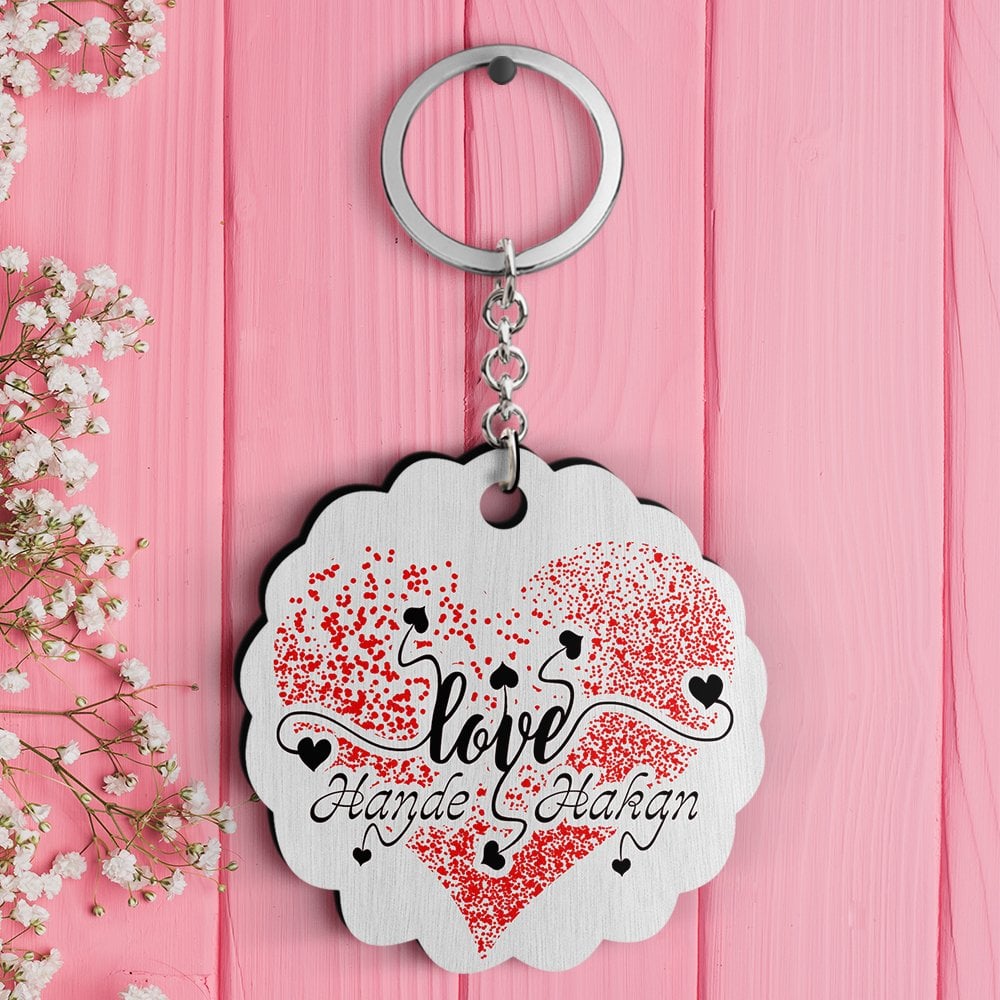 Kişiye Özel Sevgililer Günü Tasarımlı Ahşap Anahtarlık - 14