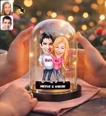 BK Gift Kişiye Özel Sevgiliye Karikatürlü Led Işıklı Cam Fanus Biblo -12, Romantik Hediye, Ev Hediyesi, Sevgiliye Hediye