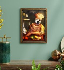 Evcil Dostlara Özel Chef Tasarımlı Portre Doğal Masif Ahşap Çerçeveli Tablo 45x65cm-1
