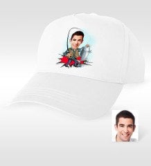 Kişiye Özel Bay Balıkçı Karikatür Beyaz Şapka - 1