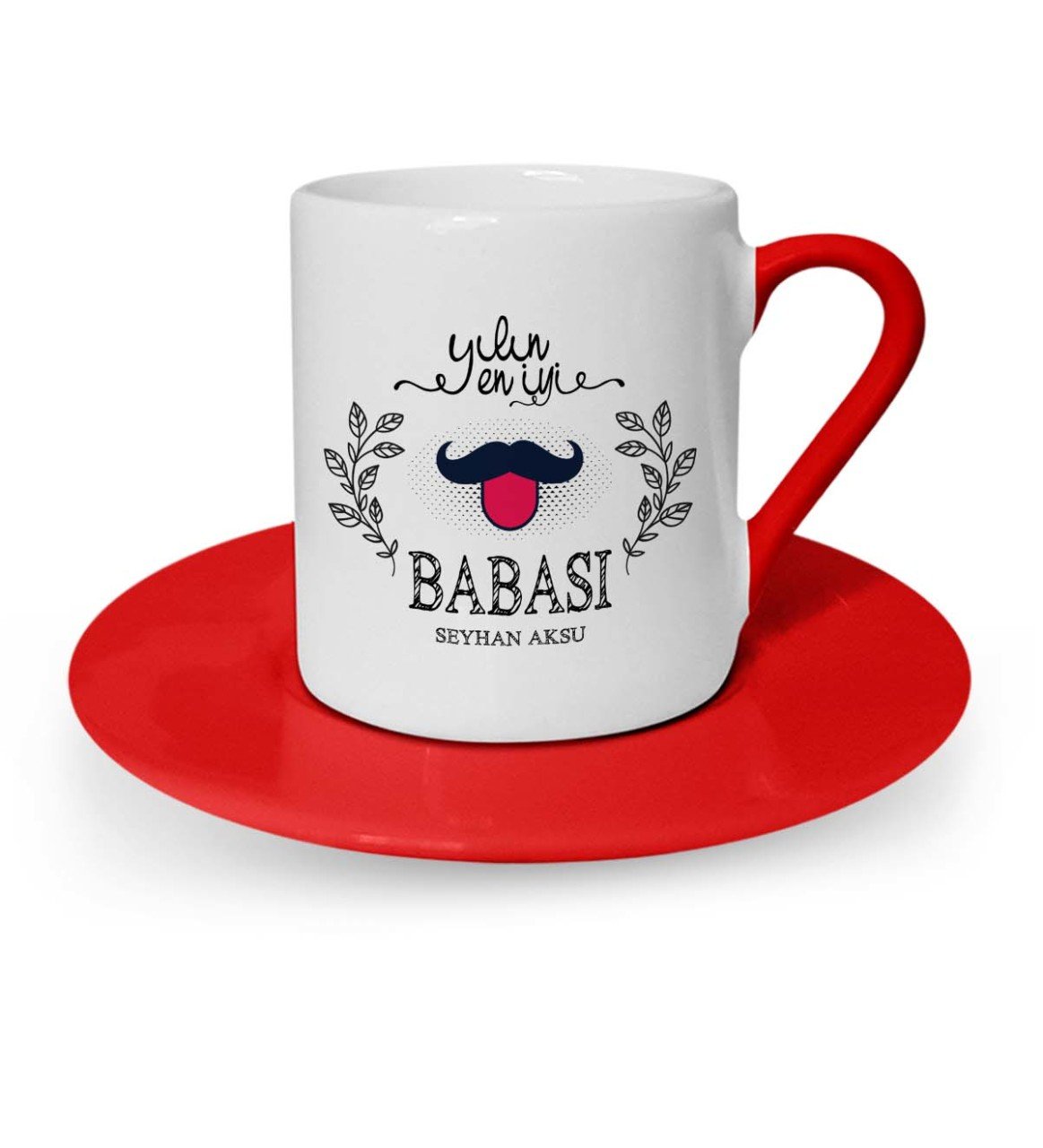 Kişiye Özel Yılın En İyi Babası Kırmızı Türk Kahvesi Fincanı - 2