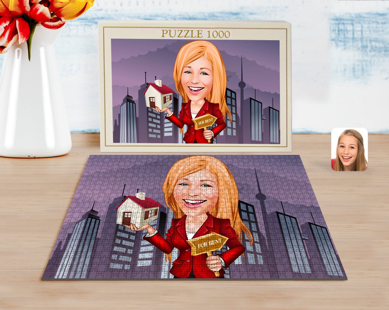 Kişiye Özel Kadın Emlakçı Karikatürlü 1000 Parça Profesyonel Puzzle-2