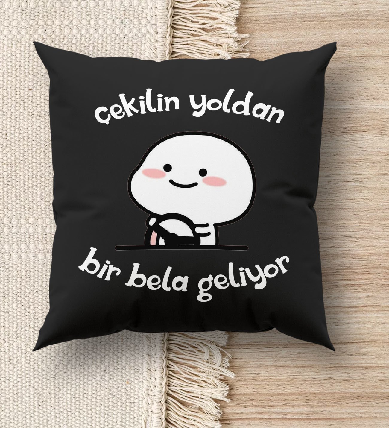 BK Gift Esprili Premium Kumaş Siyah Kırlent Yastık, Ev Hediyesi, Ev Dekorasyonu, Dekoratif Hediye-4