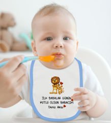 BK Kids Kişiye Özel İlk Babalar Günü Tasarımlı 2’li Mavi Mama Önlüğü-1