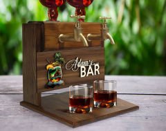 BK Gift Kişiye Özel Kabartma İsimli ve Tarihli Çift Musluklu Doğal Ahşap İçki Standı-8, İçki Standı, Doğum Günü Hediyesi, Ev Hediyesi