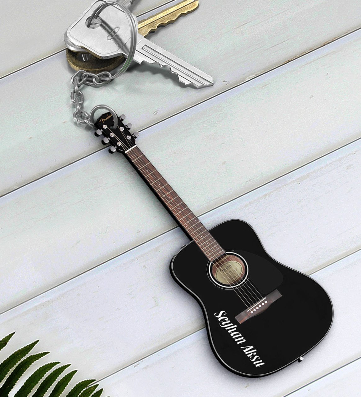 Kişiye Özel İsimli Gitar Enstrüman Ahşap Anahtarlık-2