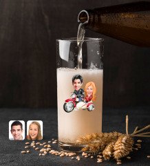 Kişiye Özel Sevgililer Karikatürlü Renkli Baskılı Hiball Bira Bardağı-12