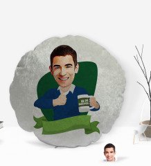 Kişiye Özel En İyi Öğretmen Karikatürlü Yuvarlak Dekoratif Kırlent Yastık-1