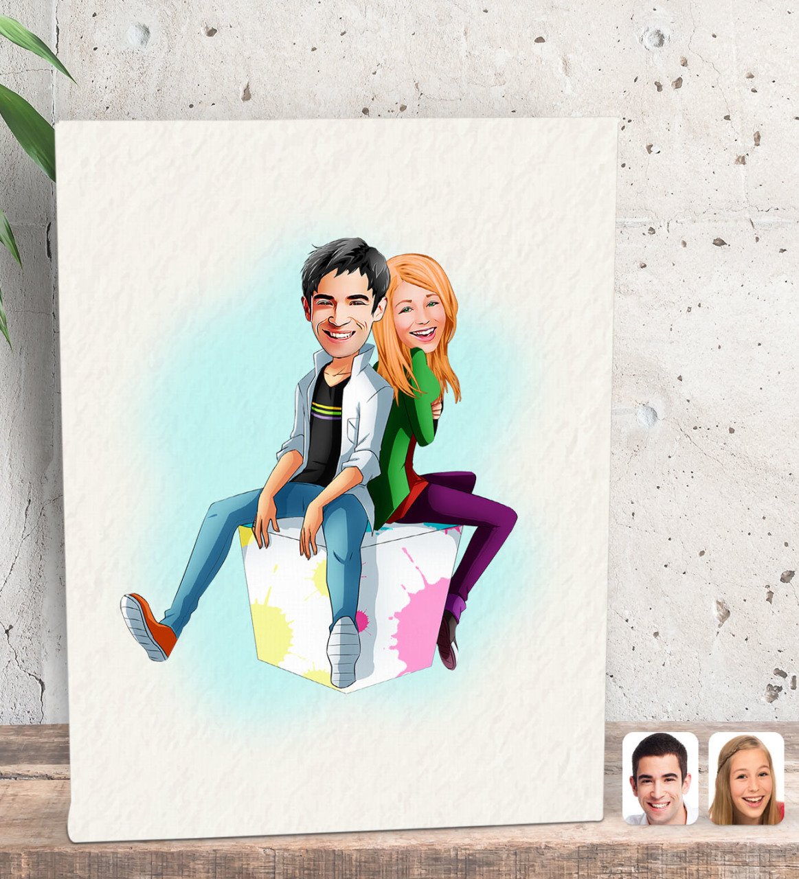 Kişiye Özel Sevgililer Karikatürlü Dekoratif Mini Kanvas Tablo 15x20cm-35