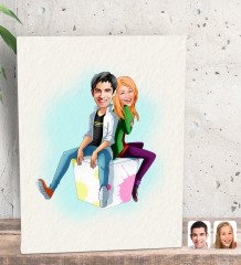 Kişiye Özel Sevgililer Karikatürlü Dekoratif Mini Kanvas Tablo 15x20cm-35