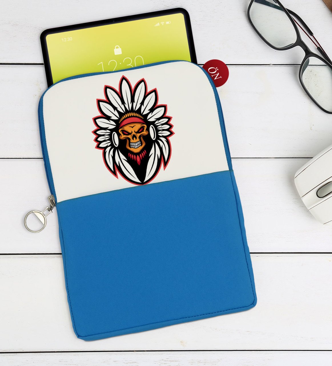 BK Gift Kurukafa Tasarımlı Taşınabilir Koruyucu Tablet Kılıfı & Organizer Çanta - Mavi-6