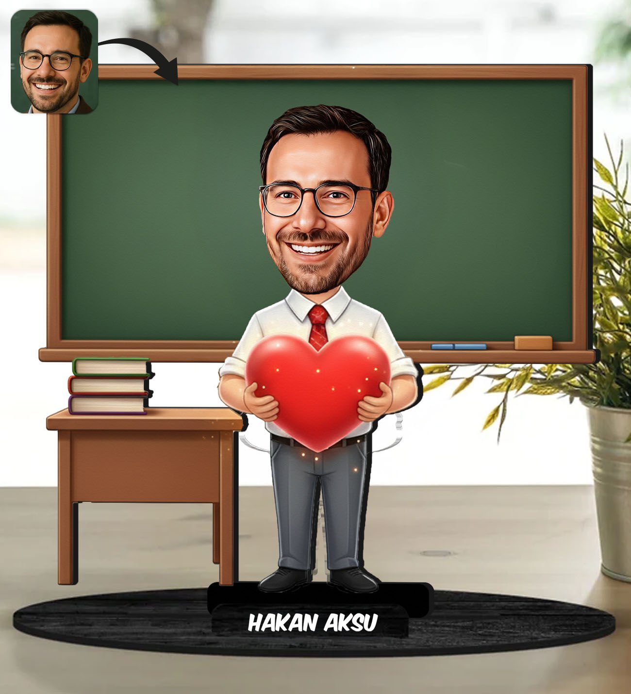 BK Gift Kişiye Özel Erkek Öğretmen Tasarımlı Karikatür Biblo -15, Öğretmene Hediye, Öğretmenler Günü Hediyesi