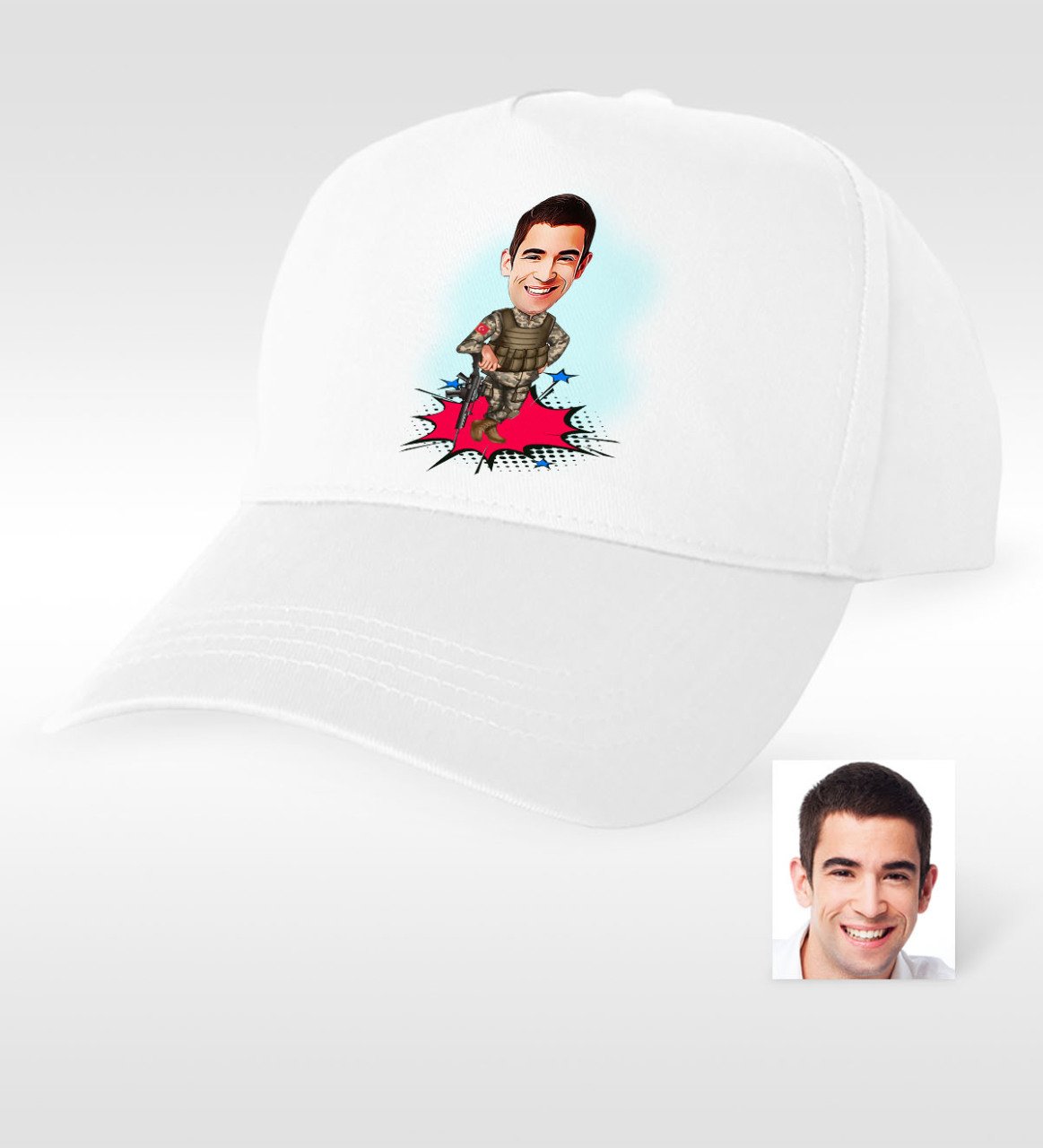 Kişiye Özel Bay Asker Karikatür Beyaz Şapka - 2
