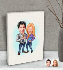 Kişiye Özel Sevgililer Karikatürlü Dekoratif Mini Kanvas Tablo 15x20cm-50